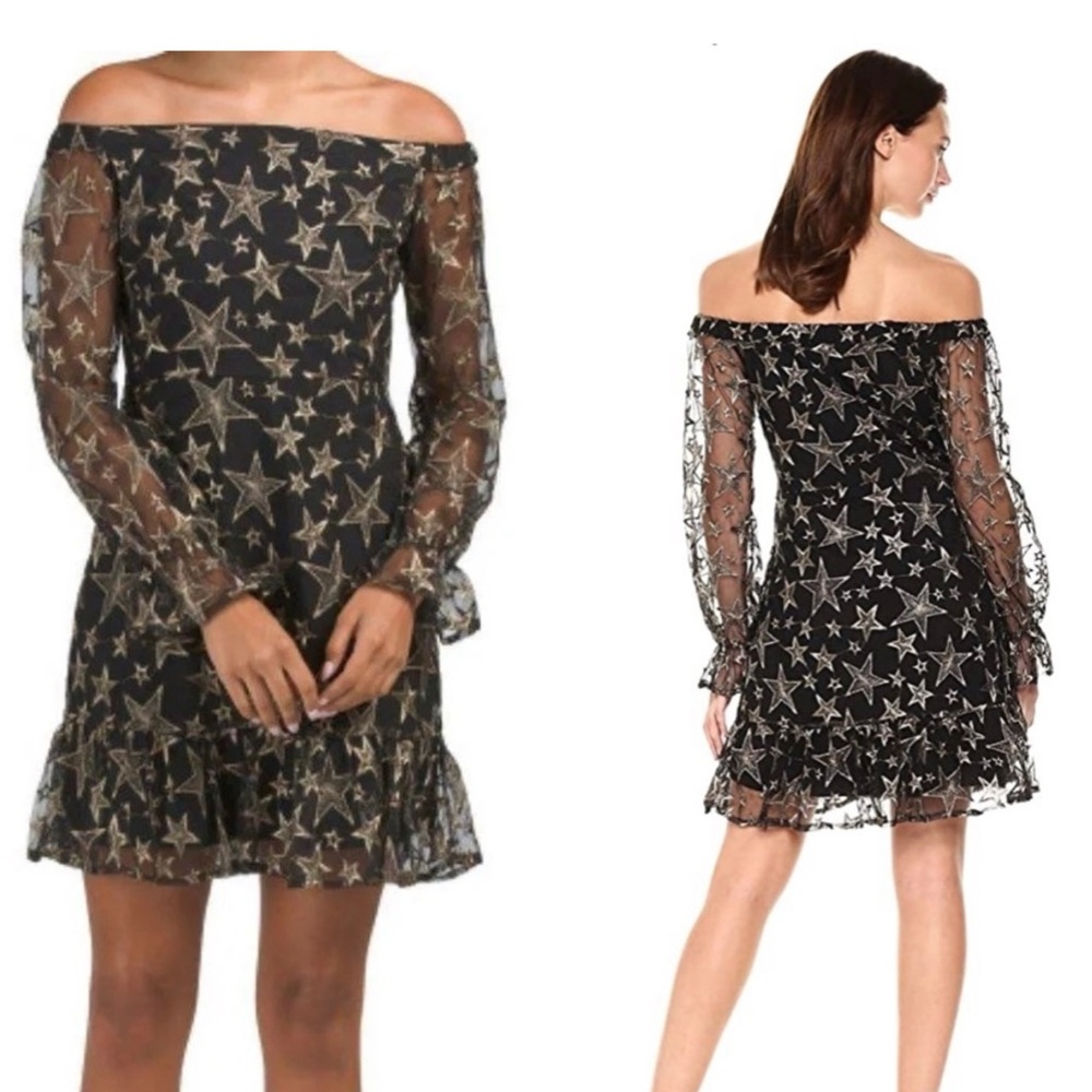 Sam Edelman Gold Star Embroidered Off the Shoulder Mini Dress Size 4